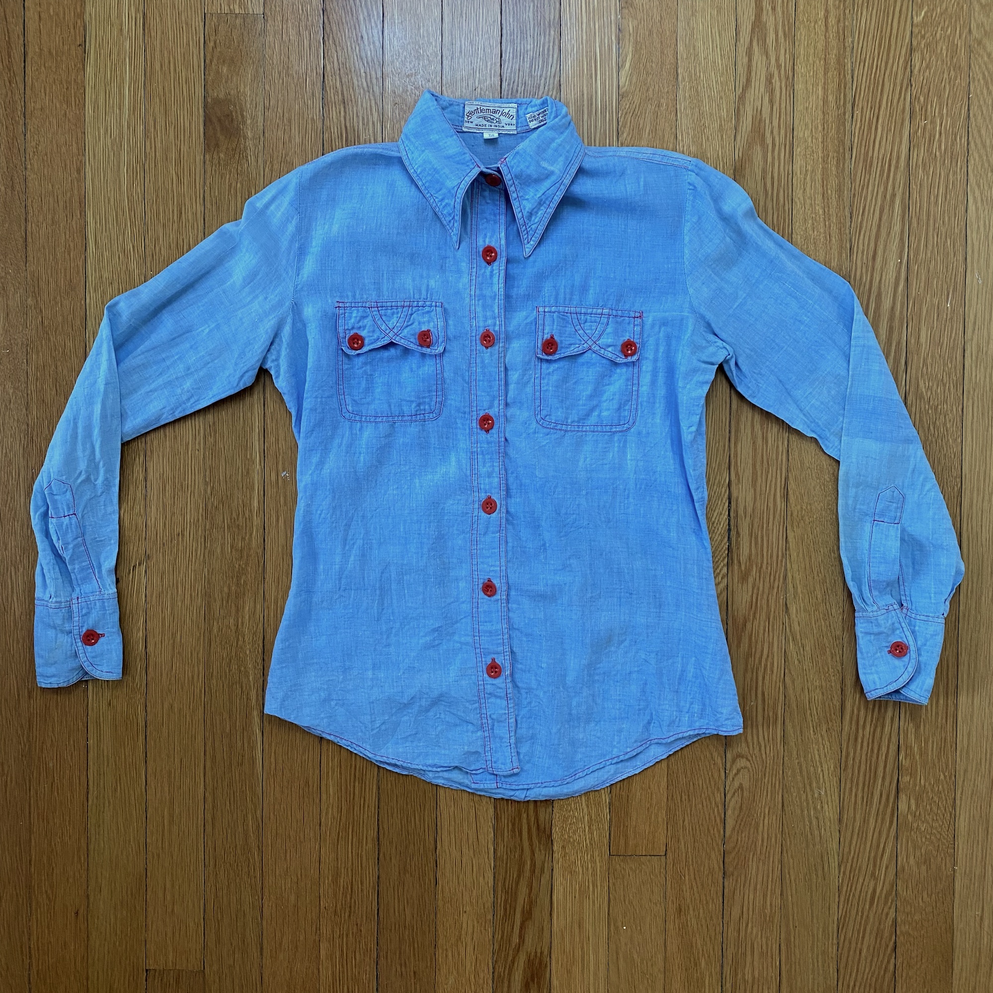 GENTLEMAN JOHN vintage 70s blue & red button up shirt – LuAnne Vintage